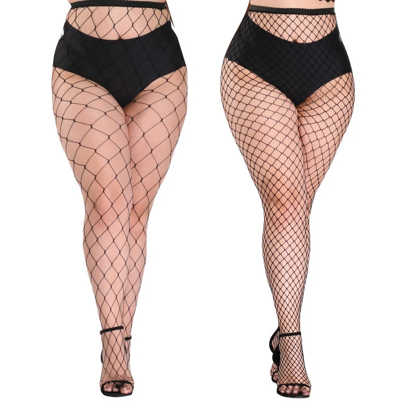 akiido Fishnet Stockings for Women, Black Fishnets Tights Thigh High Stockings Pantyhose, Plus Size Fits All - Image 1